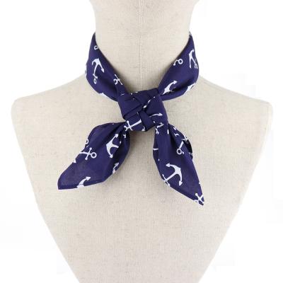 China Custom Square Scarf Anchor Design Printed Ladies Bandana Scarves Cotton Material Made Blue Neck Square Scarf for sale