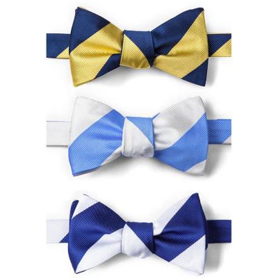 China 100% Handmade Wholesale Custom Logo Classic Men Silk Bow White Striped Self Brand Tie Bow Ties for sale