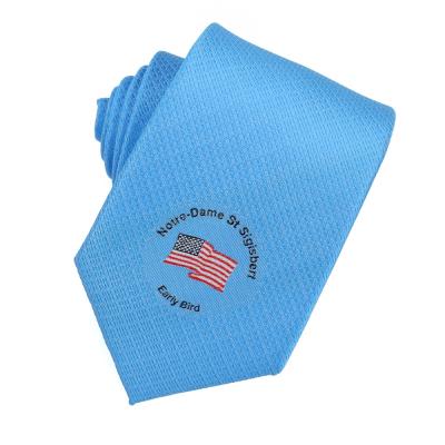 China 100% Polyester Cheap Custom Woven Jacquard Blue Mens Logo Flag School Ties Wholesale Early Quality Handmade for sale