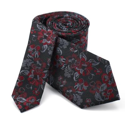 China 100% Handmade Luxury Dark Gray Handsome Jacquard Floral Pattern Ties Fashion Mens Polyester Ties for sale