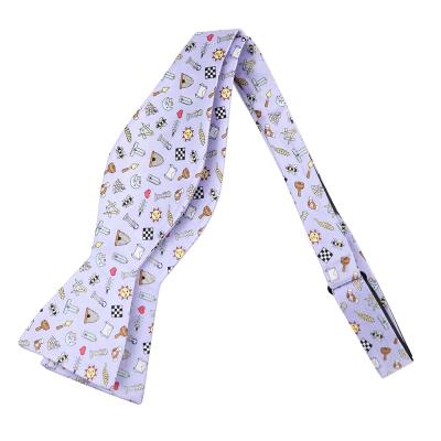 China 100% Handmade Exquisite Light Purple Custom Silk Patterns Cartoon Print Adjustable Masonic Bow Ties For Men for sale