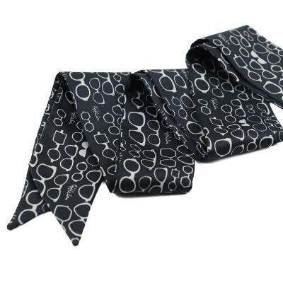 China 100% Handmade Black Assorted Glasses Pattern Custom Printed Cheap Polyester Skinny Headband Manufacturer Scarves For Women for sale