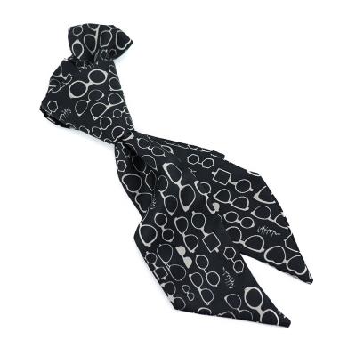 China New Design Soft Soft Feeling Black All Over Glass Pattern Screen Printed Custom Polyester Long Women Skinny Scarf for sale