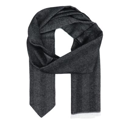 China Designer Quality Men's Jacquard Soft Black Soft Feeling Herringbone Woven Style Scarf Wool Winter With One End Tie for sale