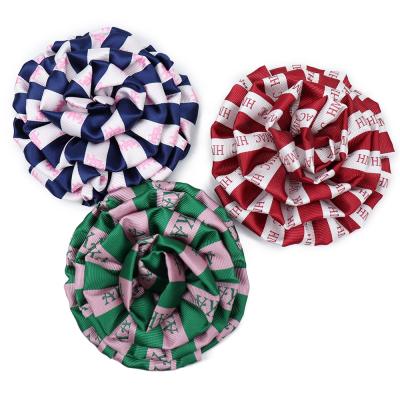 China 100% Custom Made Greek Lapel High Quality Multicolor Wholesale Handmade Pin Fancy Sorority Fabric Striped Pattern Letter Corsage for sale