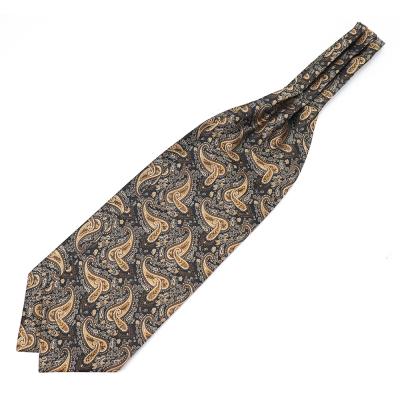 China 100% New Fashion Quality Handmade Classic Black Gold Paisley Microfiber Woven Neckerchief Embroidered Ties For Men for sale