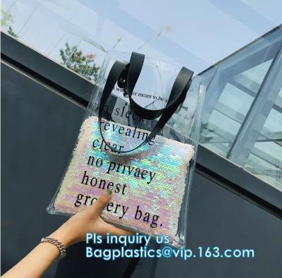 China Custom Transparent Gift Pvc Tote Shopping Bag, reflective pvc shopping women's bag, shinny PVC harrods shopping bag, pac for sale