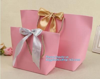 China pink small christmas gift packaging paper bags with cotton ribbon twisted handle,Paper material Brown Shopping Bag With for sale