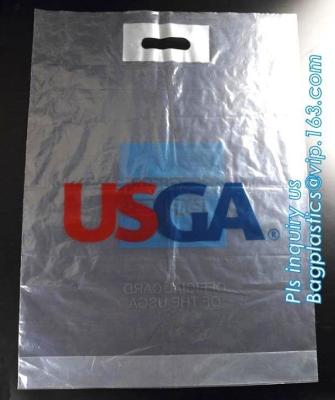 China 100% oxo biodegradable printed die cut handle plastic clothes bag and 50 micron clothes plastic carry packaging bag logo for sale