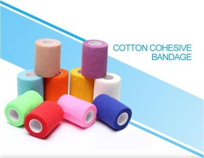 China Light weight cotton cohesive medical bandage, Medical suppliers colored cotton self adhesive cohesive elastic bandage for sale