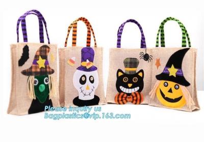 China eco-friendly portable halloween linen tote jute bag with logo custom, ester, wedding, burthday, party, grand event happy for sale