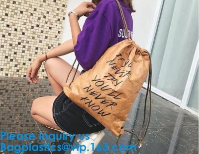 China Nature Brown Color Tyvek Drawstring Bag With Two Direction Drawstring,Recycle Dupont Tyvek Paper Drawstring Bag For Girl for sale