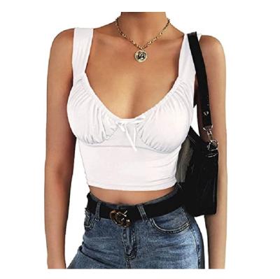 China High Quality QUICK DRY Women Sleeveless Bow Tie Ruched Bust Fitness Camisole Crop Tank Tops for sale