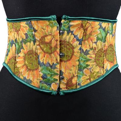 China QUICK DRY Women's Vintage Lolita Monet Garden Sunflower Print Slim Fit Jumpsuit Lace Up Retro Corset Crop Top for sale