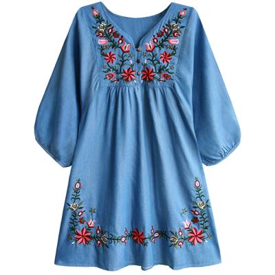 China Anti-Static High Quality Popular Bohemian Women Dresses Summer Mexican Diary Loose Wear OEM Service for sale