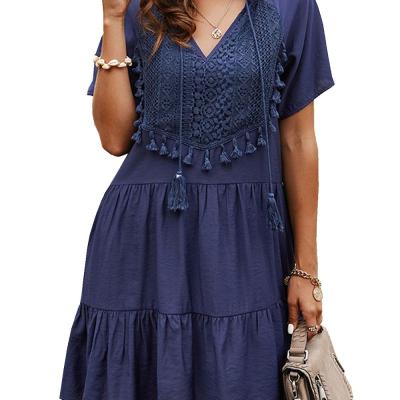 China 2021 Anti-Static Hot Selling Traditional Daily Wear V-Neck Short Sleeve Mexican Embroidered Dresses For Girls for sale