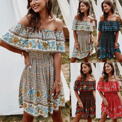 China Factory Price Breathable Direct Floral Printed Beach Casual Bohemian Dress Women Dresses for sale