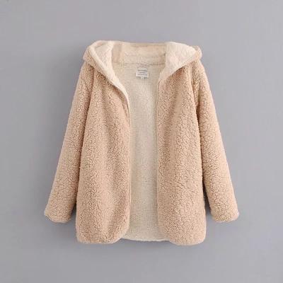 China Anti-Wrinkle Women's Reversible Shaggy Cardigan Oversized Hooded Fleece Coat Jacket With Pockets for sale