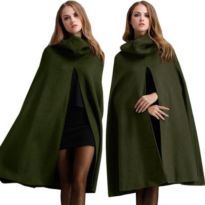 China 2021 Anti-wrinkle Women's Ditch Coat Bat Wing Cape Wool Poncho Green Jacket Warm Cloak With Hood for sale