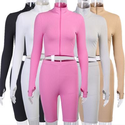 China Anti-pilling 2020 fashion yoga sets sports wear set women sport for sales two piece pants set plus size zippers thumb holes women clothing for sale