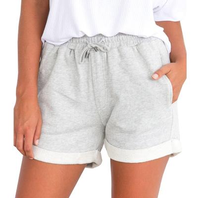 China Arjungo Viable Women's Rolled Drawstring Waist Elastic Beach Shorts Loose Short Pants With Pockets for sale