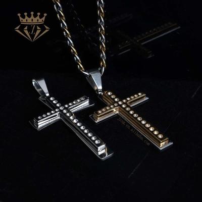 China Environmental Friendly Gold And Silver Two Color Religion Christianity Stainless Steel Jewelry Cross With Zircon Pendant for sale