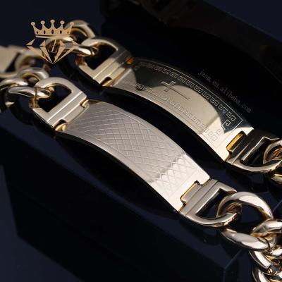 China Custom Religious Cross Gold Chain Cuban Link Stainless Steel Men Bracelet High Quality Environmental Friendly for sale