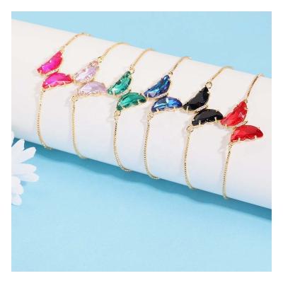 China Cute Hot New Product 14K Gold Plated Crystal Stone Cute Adjustable Butterfly Bracelet For Woman for sale