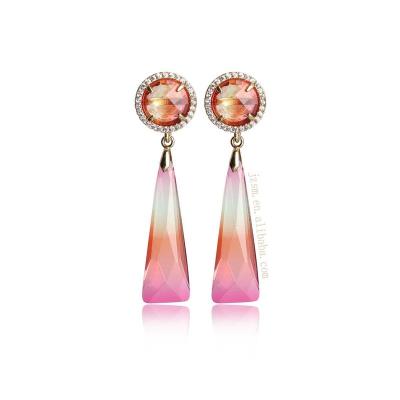 China Fashion Crystal Earrings For Women Bright Color Resin Metal Girls Geometric Glass Party Gift Wholesale Environmental Friendly Long Earrings For Women for sale