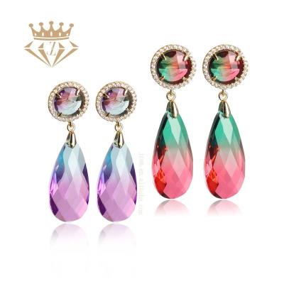 China Environmental Friendly Premium Jewelry Accessories Red And Green Stone Crystal Purple Gradient Two Color Glass Earrings for sale