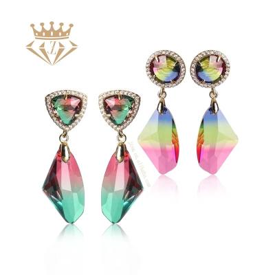 China 2022 Hotsale Tricolor Gradient Design Crystal Earring Geometric Clear Glass Resin Drop Earrings Environmental Friendly Women Tricolor Earrings for sale