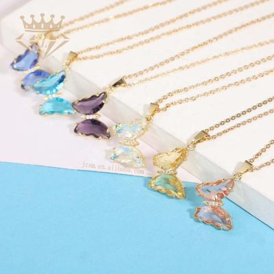 China Summer Light Color Environmental Friendly Series Chains Earrings Pendants Rhinestone Butterfly Necklace Three-Piece Set for sale