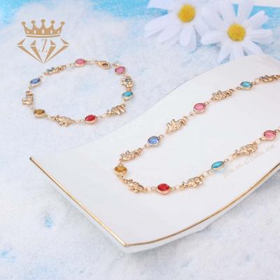 China Well-designed Three-color Crystal Stone Charm Elephant Necklace Jewelry Set Hiphop Evil Eye Bracelet 2022 for sale