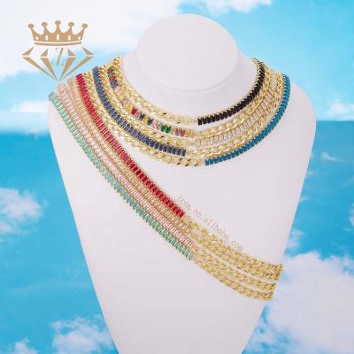 China Big Sale Designer Aaa High Jewelry Environmentally Friendly High Quality Cubic Zirconia Baguette High Quality Frozen Square CZ Diamond Gold Tennis Chain Neckl Group for sale