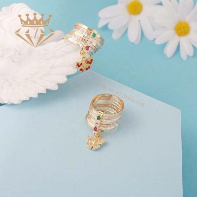 China Instant Sale 14k 18k Seven Days Butterfly Red White Ring Ladies Jewelry Healthy And Environmentally Brass Colored Stone Rings for sale