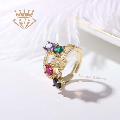 China JZ Adjustable Cubic Color Ring Products Newest Design Ladies High Fashion Zircon Jewelry Healthy And Environmental for sale