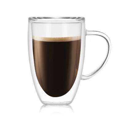 China Viable Oversized Glasses Mugs Ca Ecooe 2X350Ml Espresso Cups Shine Shape Mug Double Wall Glass Coffee Mug With Lid Handle for sale