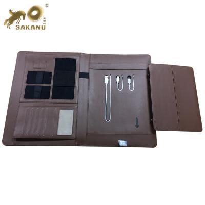 China Leather A4 Tablet Leather Folder With Power Bank for sale