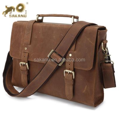 China High Quality Vintage Men Leather Briefcase Messenger Laptop Bag Business Leather Tote Shoulder Bag for sale