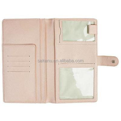 China Customizable RFID Passport Holder With Luggage Tag Long PU Leather Passport Case for sale