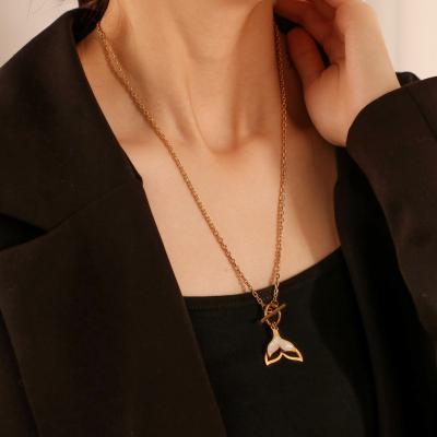 China New Arrival TRENDY Best Friends Necklace Fish Tail Titanium Shell Pendant 14k Gold Jewelry Necklace OT Steel Button Necklace For Gift for sale