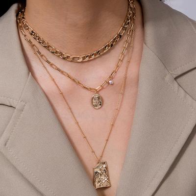 China New Trend Jewelry Relief FASHIONABLE Pendant Female Necklace Chain Multi Layered Necklace for sale