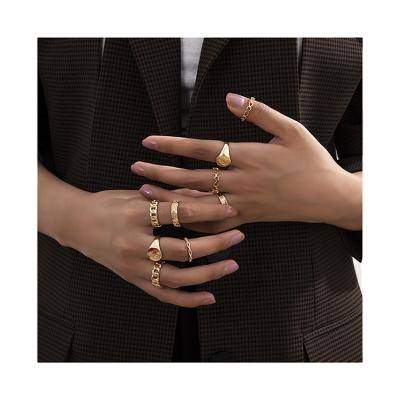 China Fashion Trendy Female Alloy Ring Set Vintage Jewelry Fashion Hollow Moon Geometric Ring Personality for sale