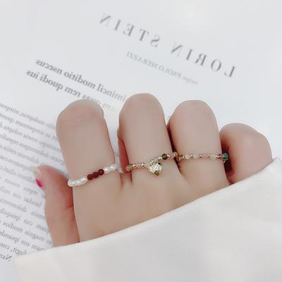 China Fashion Trendy Pearl Beaded Ring Fashion Bead Crystal Joint Ring Elastic Ring Good Quality Jewelry for sale