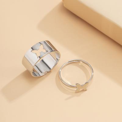 China FASHIONABLE Vintage Zinc Alloy Lovers Couple Ring Simple Hollow Match Butterfly Open Adjustable Ring for sale