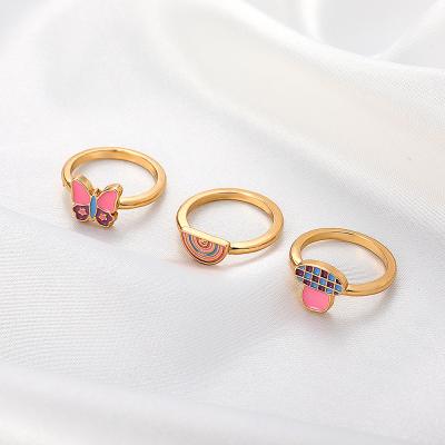 China FASHIONABLE Border Hot Selling Butterfly Ring Ins Style Fun Mushroom Rainbow Creative Colorful Drip Ring for sale