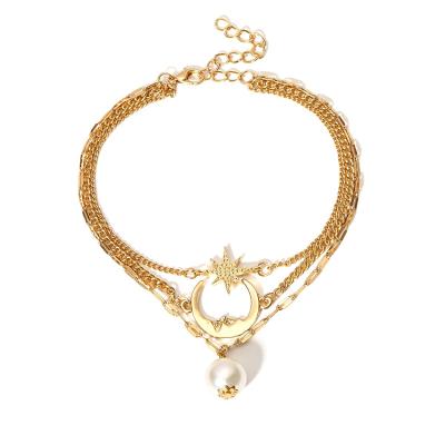 China Fashion Trendy Jewelry Geometric Female Moon Beach New Product Star Broken Bead Layered Anklet For Women for sale