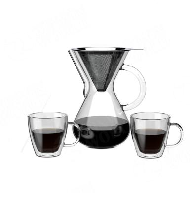 China Viable Pour Over Coffee Maker With Stainless Steel Filter Reusable Drip Coffee Maker With Two Cups for sale