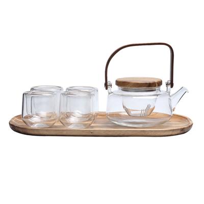 China Sustainable 600ml Customized Borosilicate Glass Teapot With Wooden Strainer And Lid for sale