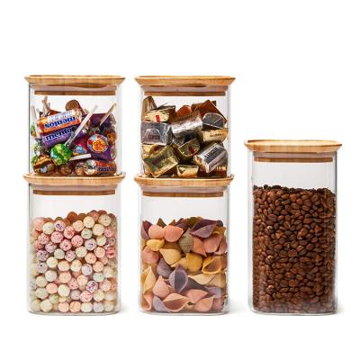 China Freshness Preservation Hot Selling Products Eco-friendly Glassware Kitchen Organize Container Glass Food Storage Jar With Bamboo Lid for sale